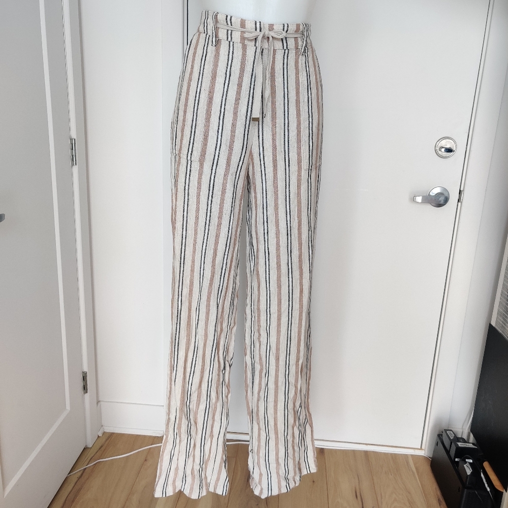 Linen Blend Striped Pants